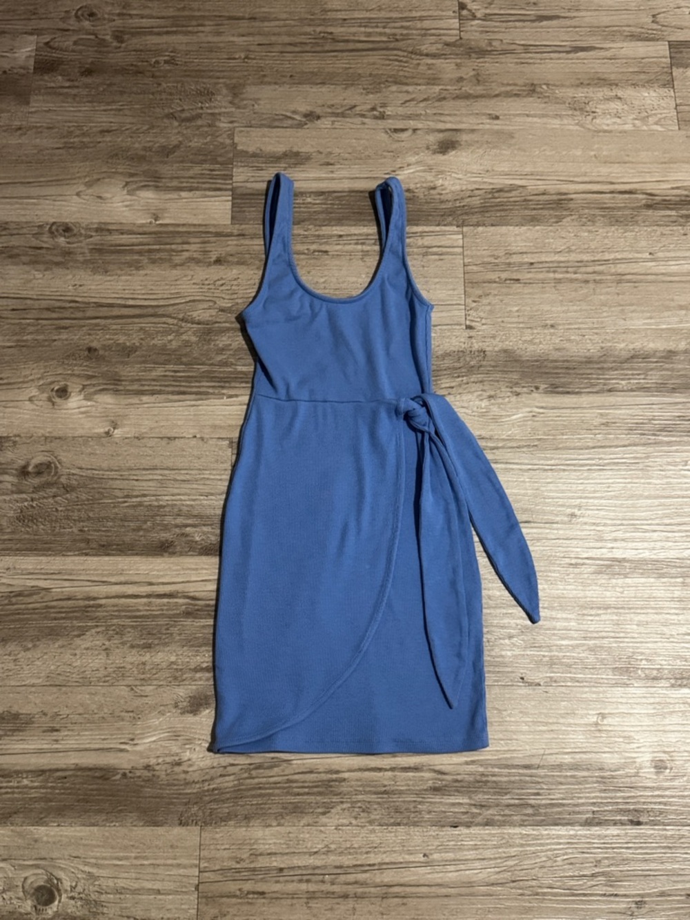 Zara Cornflower Blue Scoop Neck Tie-Waist Mini Dress